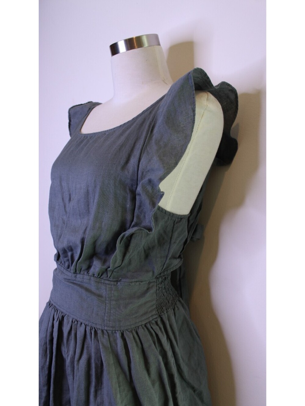 FP Blue/Gray Linen Blend Backless Mini Dress - XS - Picture 2 of 5